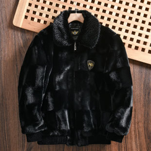 奢享重磅！金貂绒+超纤皮拼接！外贸男士加厚保暖翻领夹克外套冬
