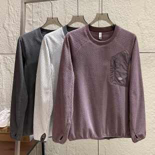 户外山系 秋冬情侣机能运动亲肤抓绒圆领卫衣男 动态保暖水波纹