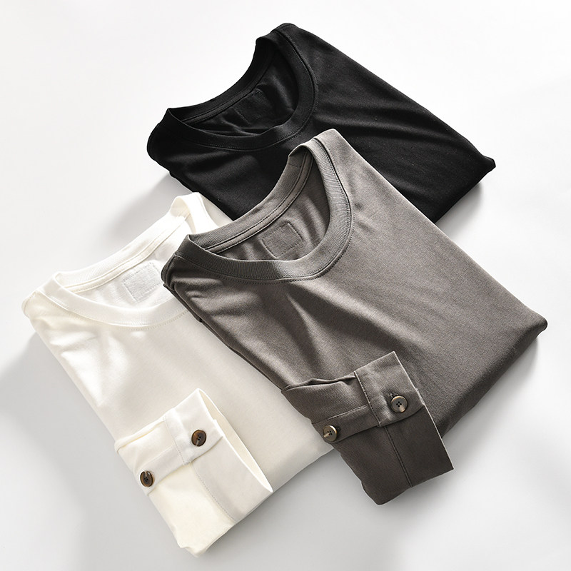 日系320G重磅水洗棉长袖圆领T恤