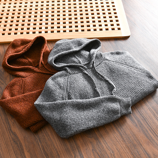 出口日单！软糯羊毛混纺！外贸男士加厚保暖套头连帽针织衫毛衣冬