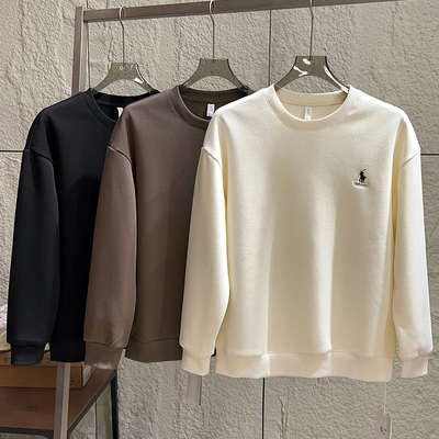 洋气好看加绒加厚！冬季圆领刺绣舒适保暖休闲套头卫衣男外套