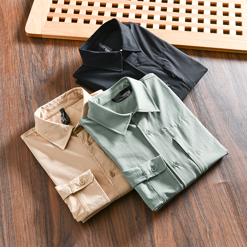 城市机能！线下680！外贸男士秋季户外四面弹纯色休闲长袖衬衫潮