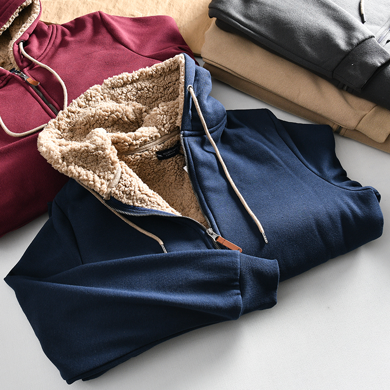 秋冬加厚保暖连帽一体绒夹克外套