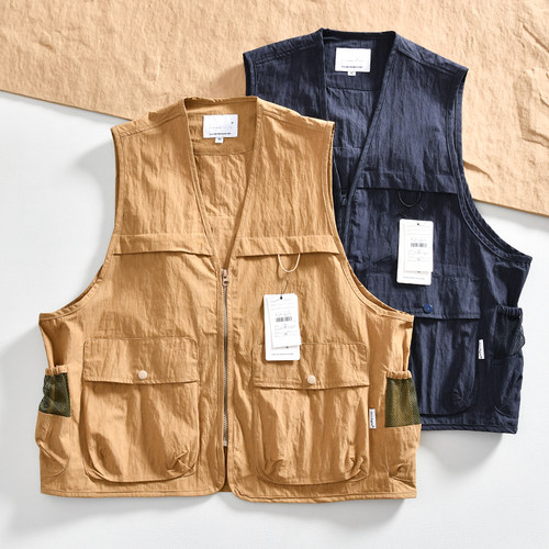 日系复古多口袋工装百搭马甲背心