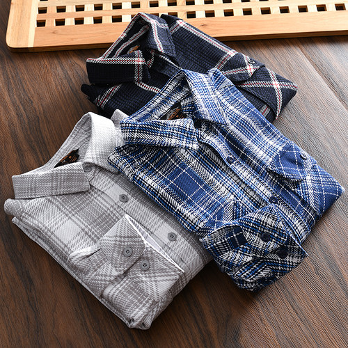 秋季加厚全棉格子翻领长袖衬衫