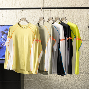 男女休闲运动撞色圆领长袖 秋季 T恤潮 吸湿透气排汗 户外大厂订单