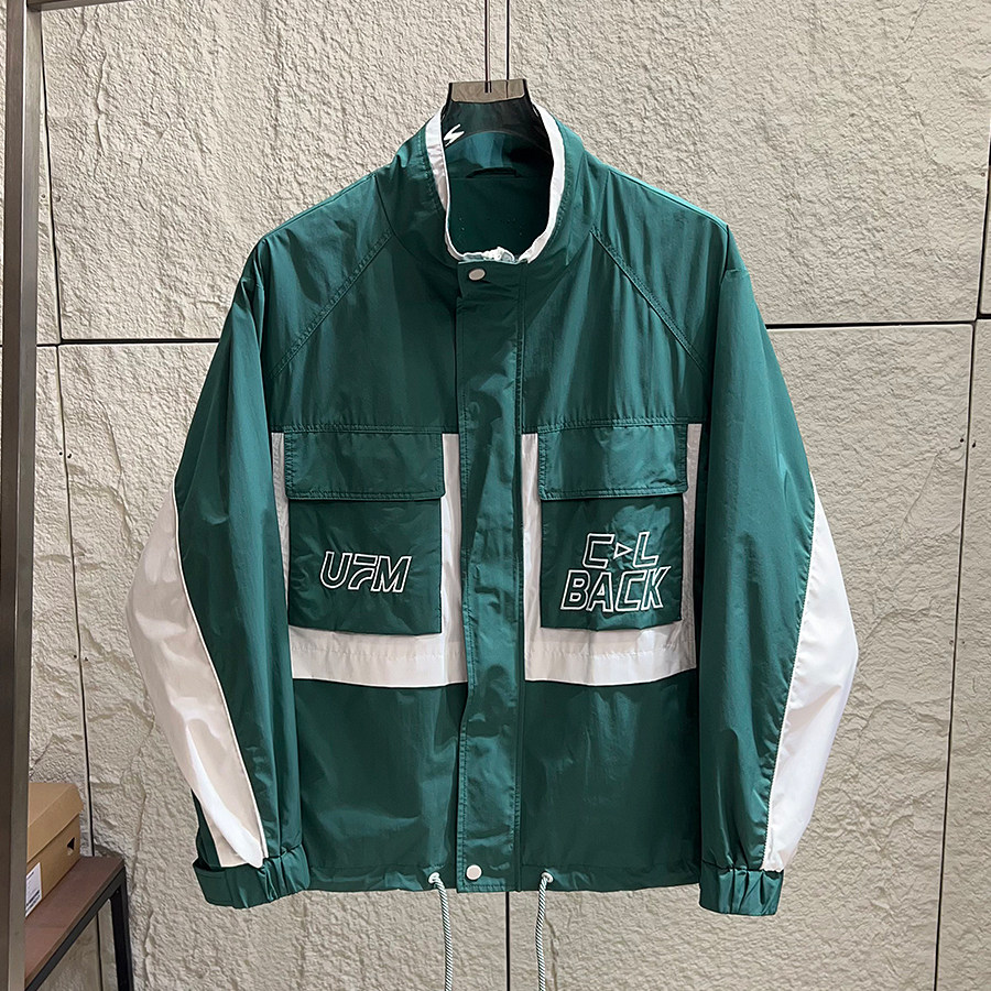 H系莼元！活力撞色拼接设计 春季男士刺绣大口袋休闲立领夹克外套