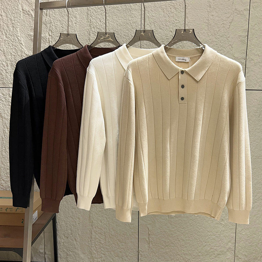 细腻柔软纯色百搭翻领针织衫毛衣