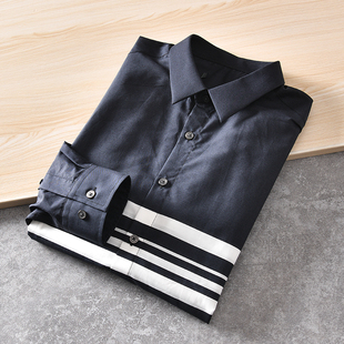 工厂尾货春季 外贸男装 时尚 翻领长袖 国内柜单 衬衫 潮流拼色印花