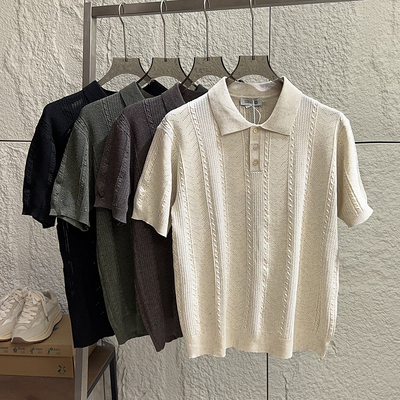 夏季男士透气麦穗肌理POLO衫