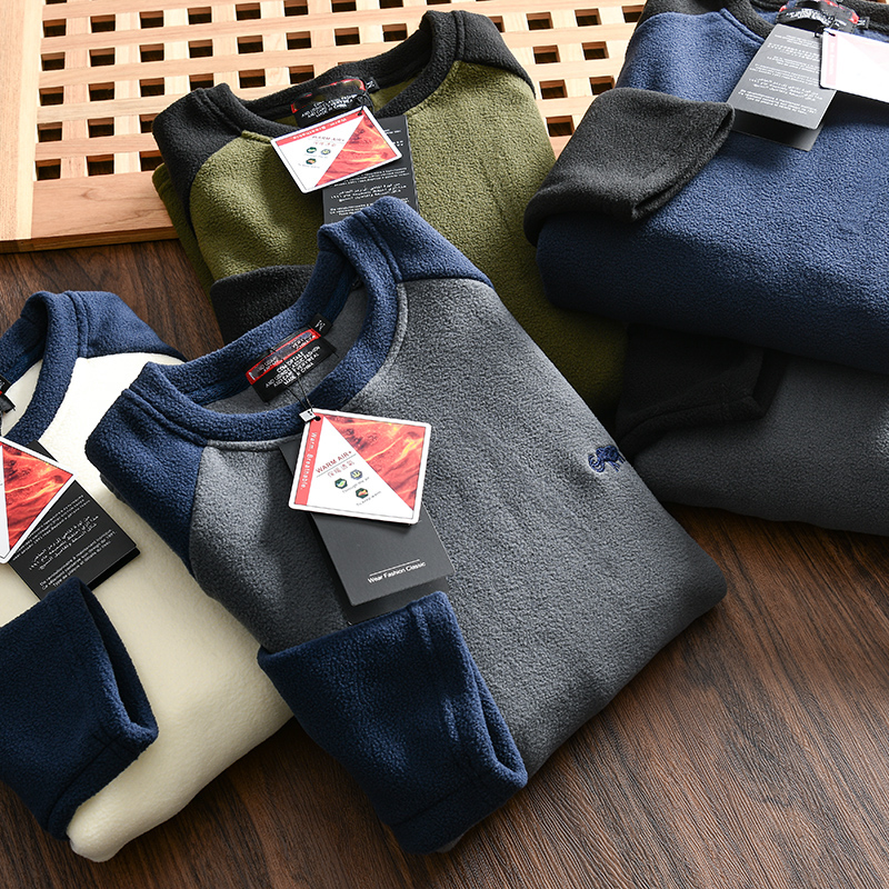 男士双面摇粒绒拼色刺绣卫衣