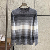 H系超值 毛衣潮 尾货舒适百搭圆领针织衫 条纹渐变 秋冬外贸男装
