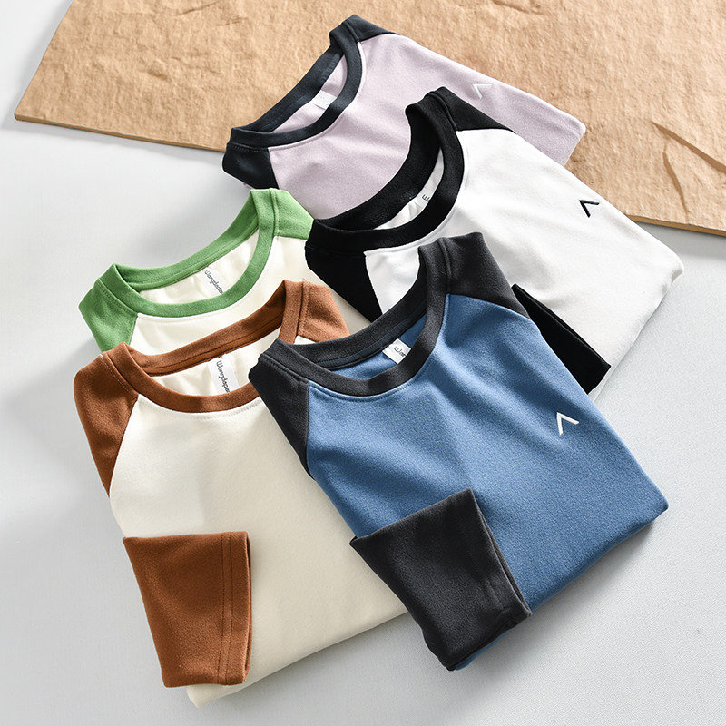 情侣款~自发热双面德绒！秋冬男女港风撞色插肩袖保暖圆领长袖T恤,男装,T恤,淘宝优惠券,粉丝福利购,淘宝优惠卷