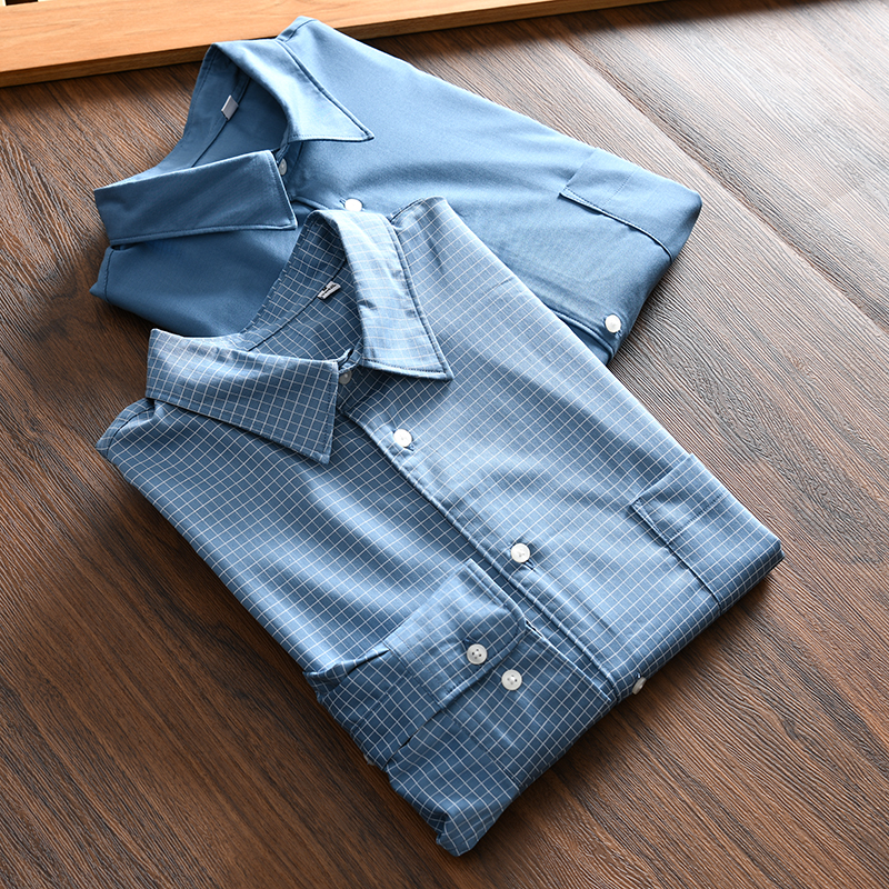 男士休闲长袖衬衫格子衬衣