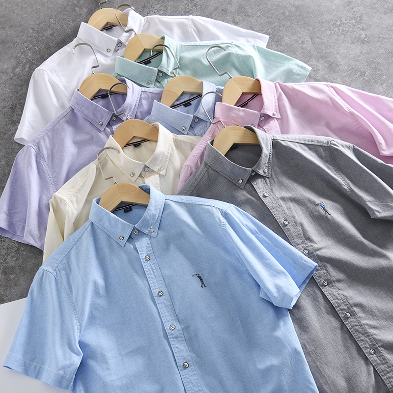 牛津纺休闲商务刺绣短袖衬衫