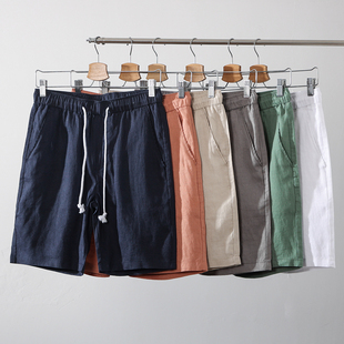 水洗100亚麻 短裤 外贸男士 透气排汗百搭直筒五分裤 夏季 出口单