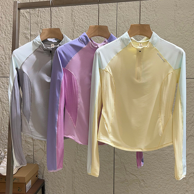 户外山系速干撞色半拉链长袖T女