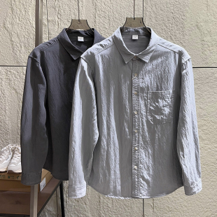 莱赛尔微皱肌理 衬衫 春季 日系简约舒适纯色翻领长袖 男士 口碑线