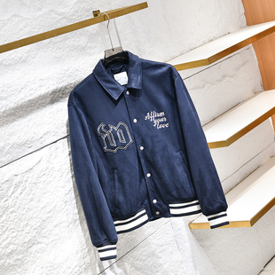 木巨529 情侣款 美式 复古麂皮绒刺绣翻领夹克外套上衣 走戏班牙