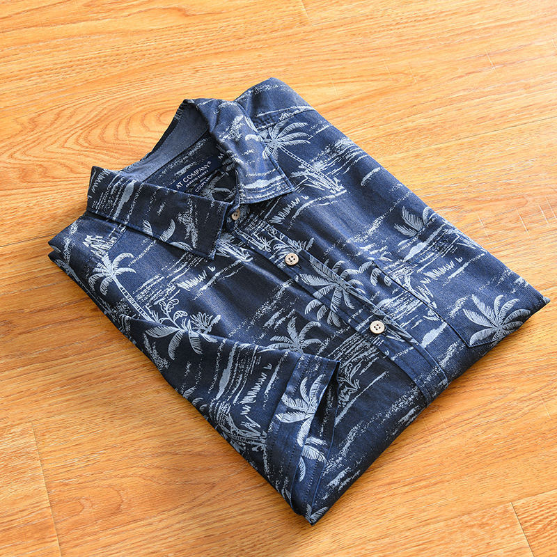 度假风椰树印花休闲短袖衬衫