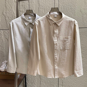 肌理泡泡纱 春秋男士 水洗纯棉细条纹百搭翻领长袖 日系文艺 衬衫