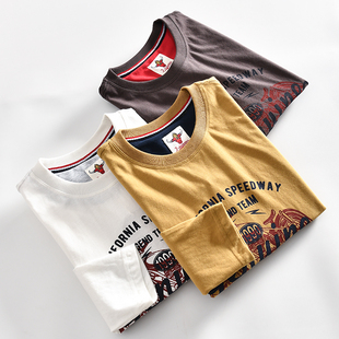 秋季 亲肤柔软 柜子499 T恤潮 男士 复古印花圆领长袖 新品 HK订单