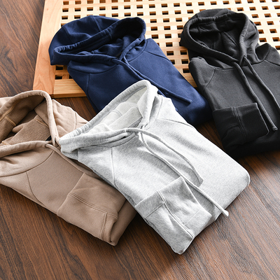 舒适毛圈棉纯色连帽卫衣男
