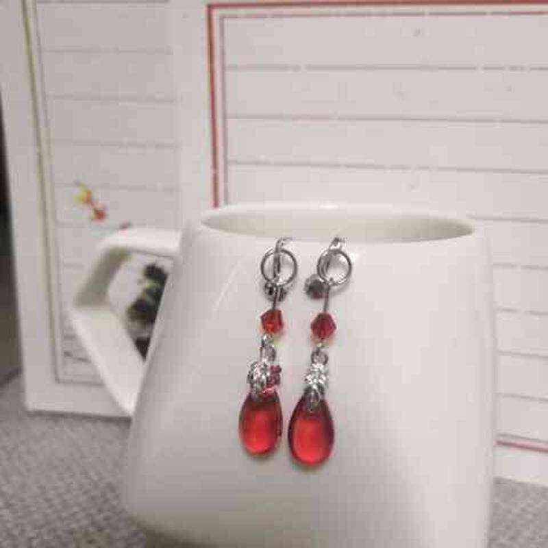 沈兰舟cos耳坠兰舟四手工自制将进酒红水滴耳坠耳夹耳钩古风汉服