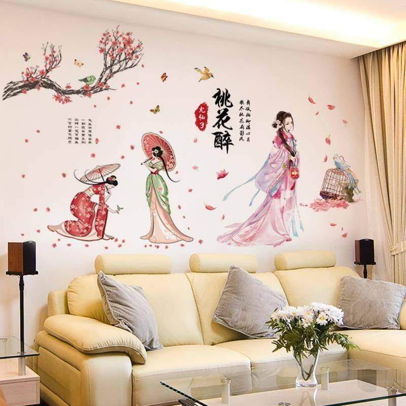 中国风中式人物风景山水画墙贴纸客厅背景墙卧室墙壁装饰贴画自粘图片