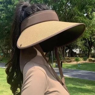 三合一加大帽檐防晒帽女夏空顶遮阳帽可折叠护颈防紫外线太阳帽