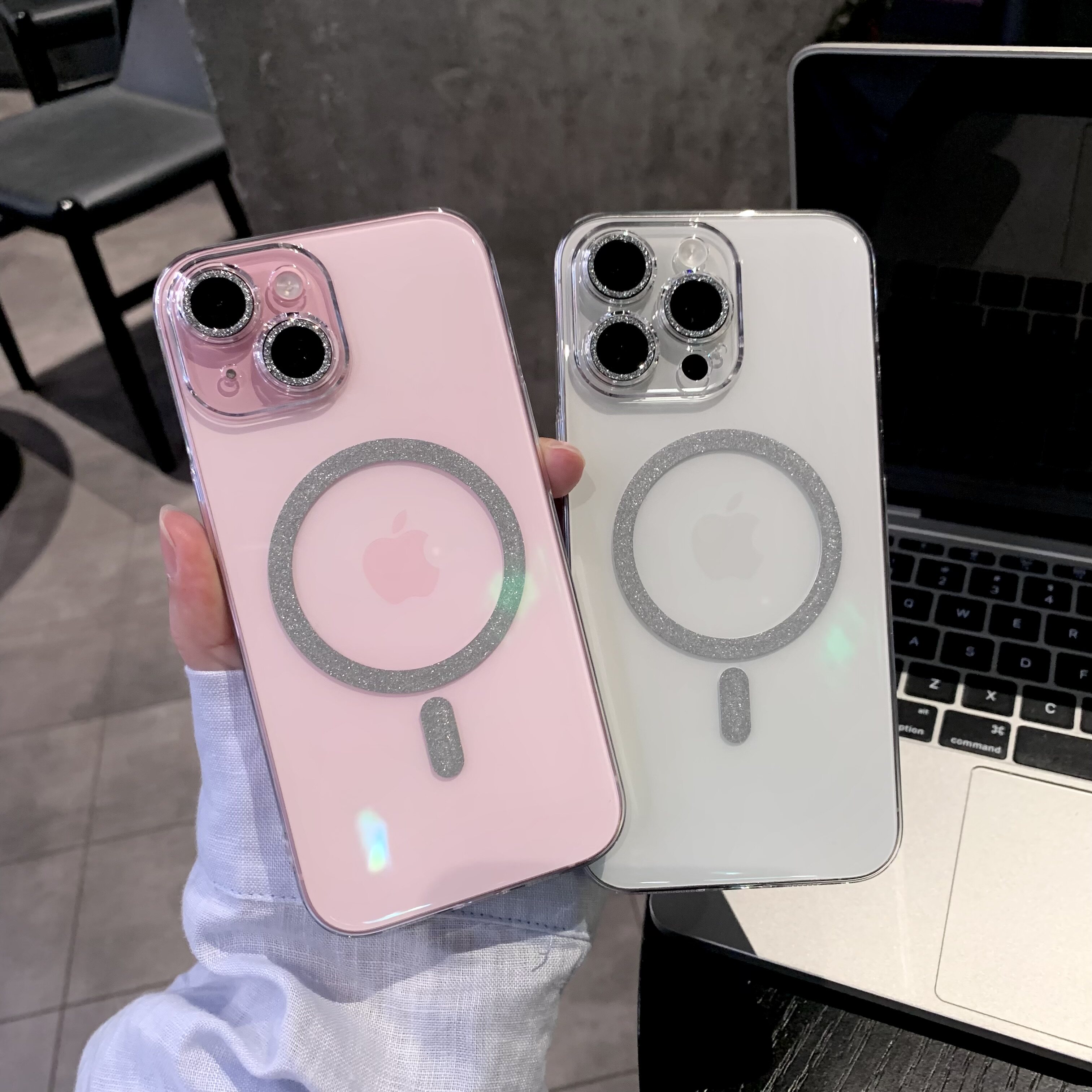 适用iphone15proMax手机壳新款闪粉磁吸苹果14pro细闪镜头膜13超薄plus全包防摔15透明硅胶12高级感女潮牌11