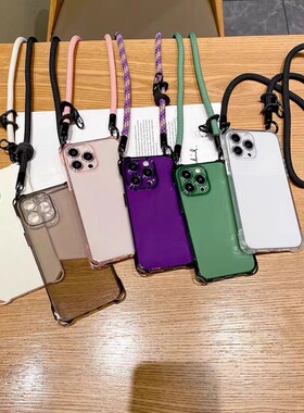 适用苹果16proMAX手机壳iphone14promax四角防摔12透明11硅胶13软壳plus全包15pormax自带长挂绳新款男女情侣