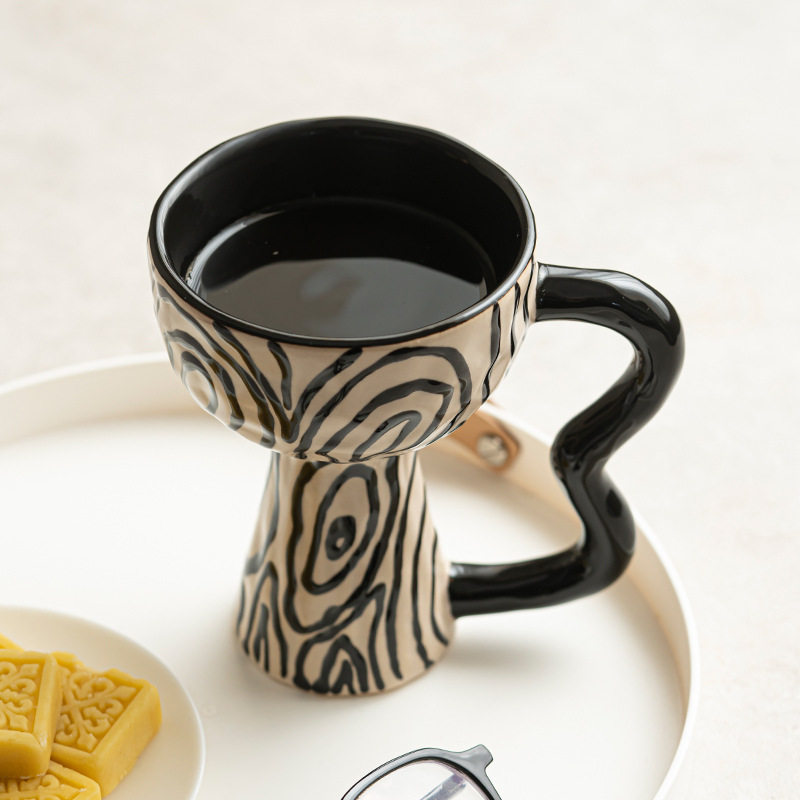 高档精致中古法式陶瓷高脚杯子感咖啡杯设计感小众轻奢女士,餐饮具,马克杯,淘宝优惠券,粉丝福利购,淘宝优惠卷