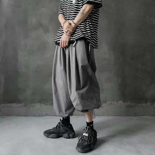 日系暗黑风男坠嘻哈大码束脚裤