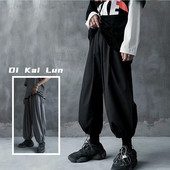 男宽松抽绳阔腿裤 垂感大码 薄款 日系复古坠感灯笼裤 运动束脚裤 子潮