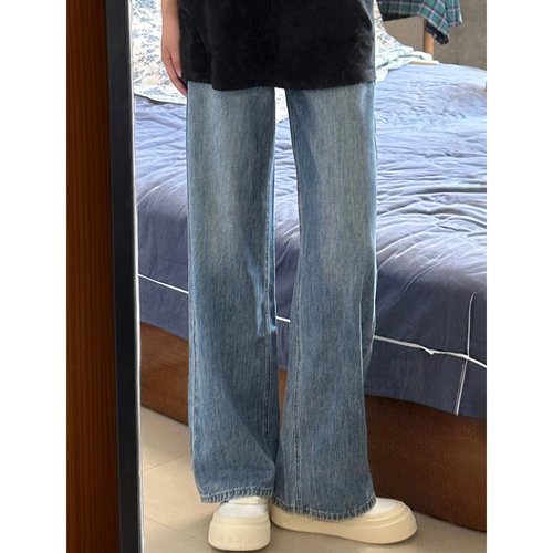 浅蓝色直筒垂坠感牛仔裤男女大码