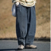 情侣宽松垂感情侣长裤 牛仔裤 子男潮牌古着水洗大码 日系廓形阔腿裤