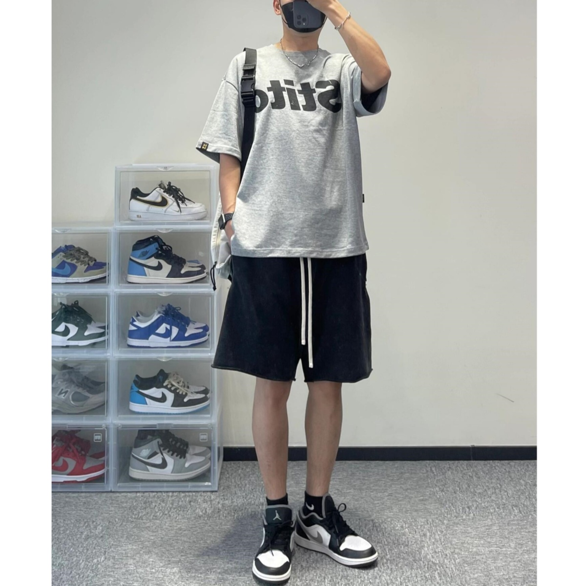 高街阔腿短裤男女毛边纯色五分裤