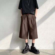 日系古着咖色七分中裤男宽松休闲阔腿小西裤夏季韩风垂感西装短裤