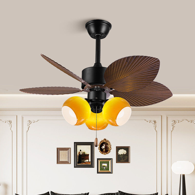 新款餐厅吸顶风扇灯复古风房间吊扇灯简约卧室中古一体静音吸顶灯