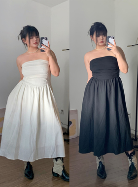 FishCake大码微胖辣妹黑色抹胸连衣裙女伴娘生日长款气质年会裙子