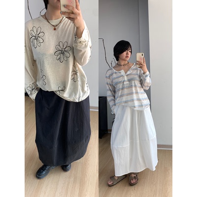 FishCake 大码微胖花苞A字半身裙修饰腿型宽松微茧型休闲裙子女