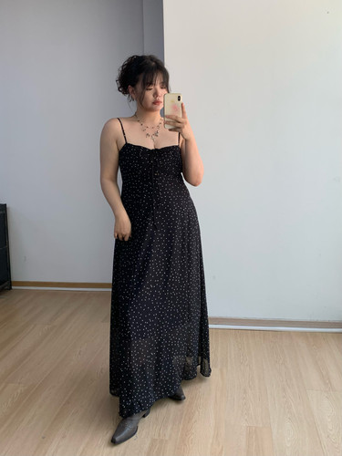 FishCake大码微胖优雅复古波点吊带连衣裙气质法式长裙女夏胖MM