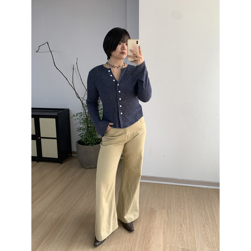 【限时6折】FishCake 卡其色直筒牛仔裤宽松遮肉休闲长裤女胖MM秋