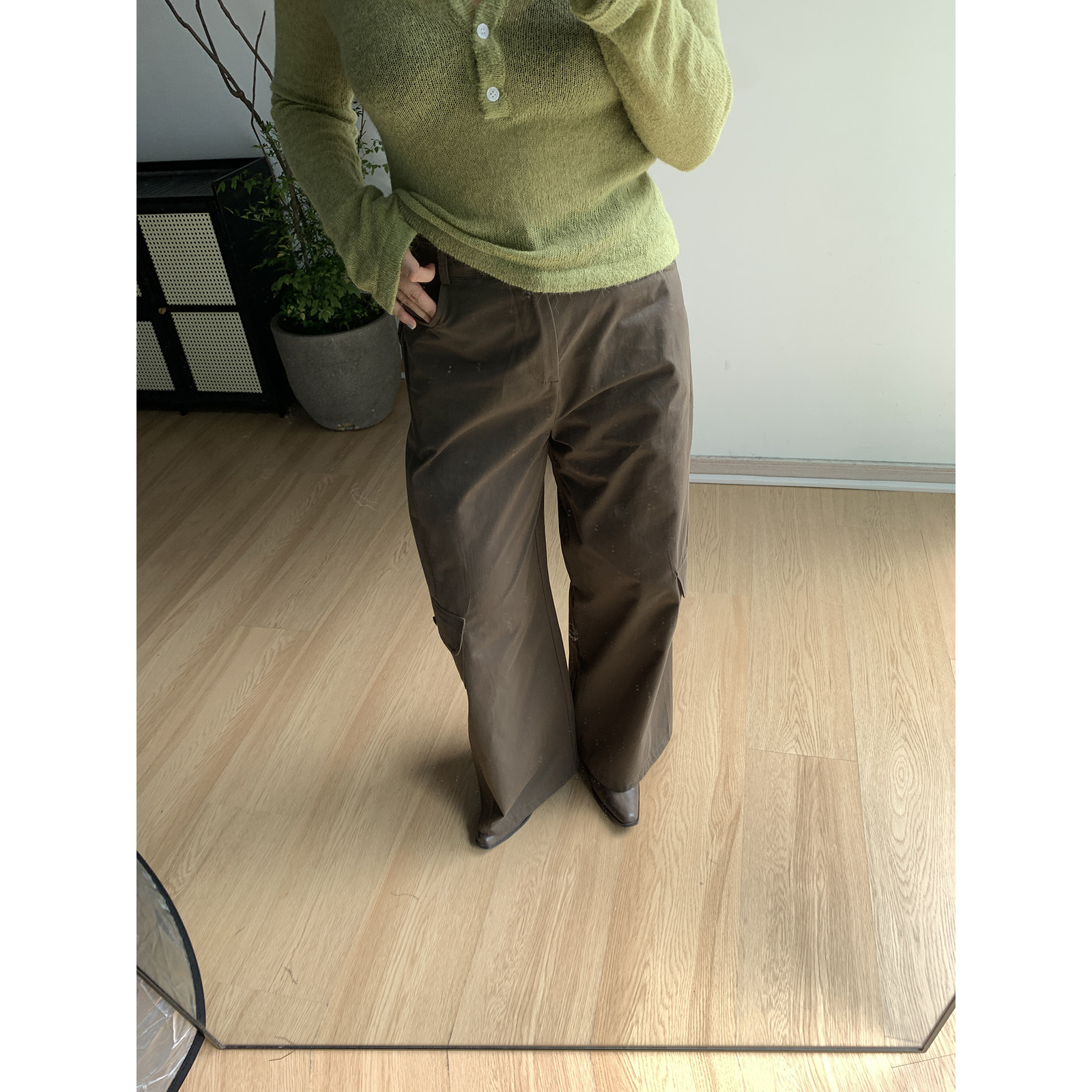 FishCake 大码微胖咖绿色高腰直筒休闲裤宽松阔腿工装长裤女秋,女装/女士精品,休闲裤,淘宝优惠券,粉丝福利购,淘宝优惠卷