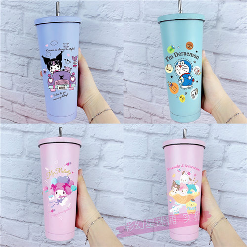 卡通不锈钢冰霸杯750ml带吸管
