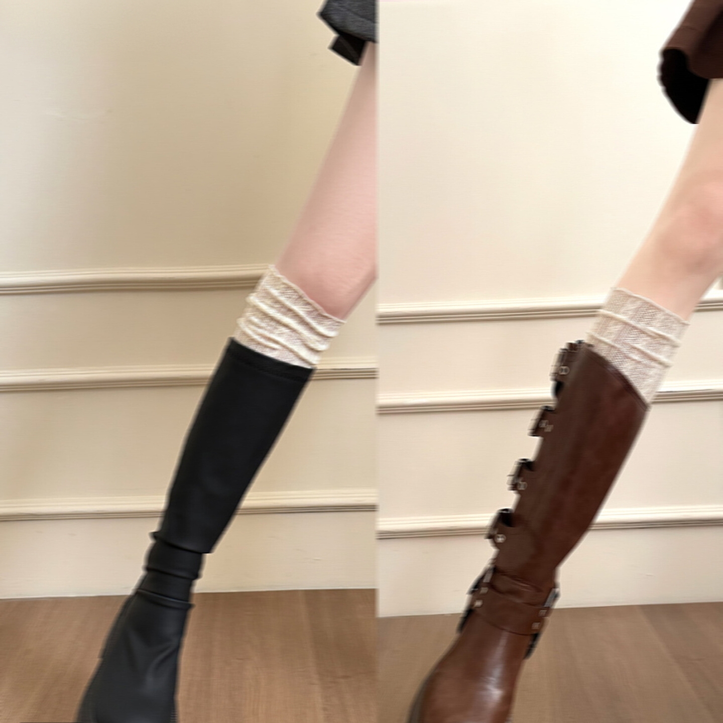 白色蕾丝靴子袜子女款袜套小腿套叠穿骑士靴秋冬堆堆袜套配长筒靴