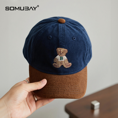 儿童小熊灯芯绒棒球帽