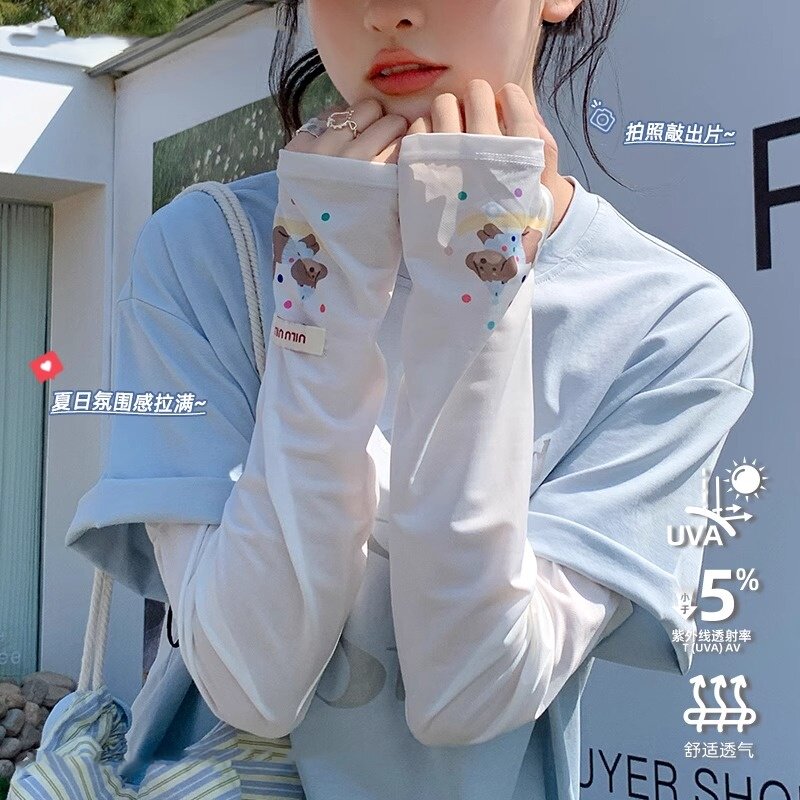 冰袖防晒女生夏季可爱卡通冰丝袖套宽松防紫外线户外骑行护臂手袖