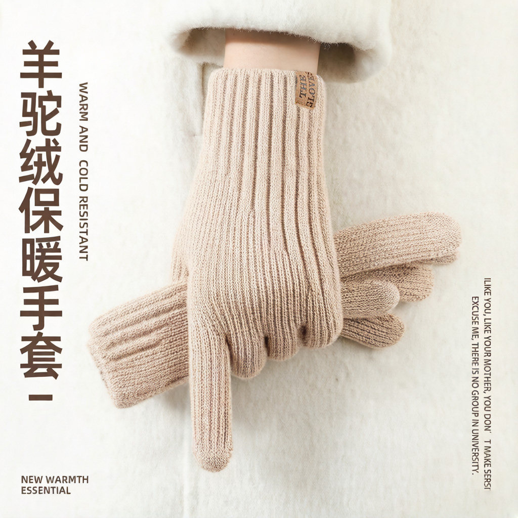 冬季羊绒手套毛线防寒保暖手套针织女士户外防风骑行开车触屏手套